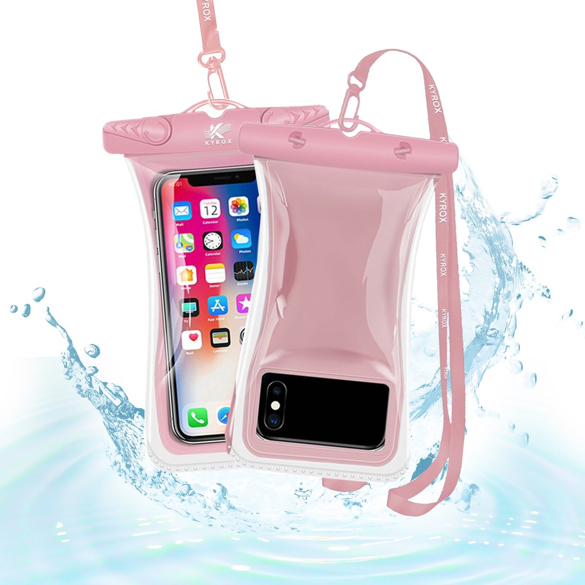 Kyrox Waterdicht Telefoonhoesje – Onderwater Hoesje Telefoon – Waterbestendige Telefoonhoes – Drijvend – Universeel voor Alle Smartphones – Gevoelig Touchscreen – met Verstelbare Band – Tot 7 Inch – Waterdichte Telefoonhoesje – Roze