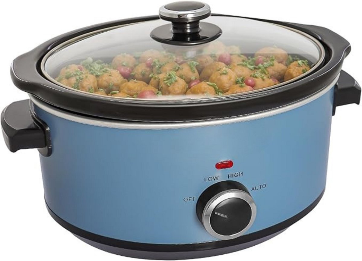 SCH® Slowcooker met timer - Slowcooker - Crockpot - Blauw - ‎24cm x 31cm x 18cm