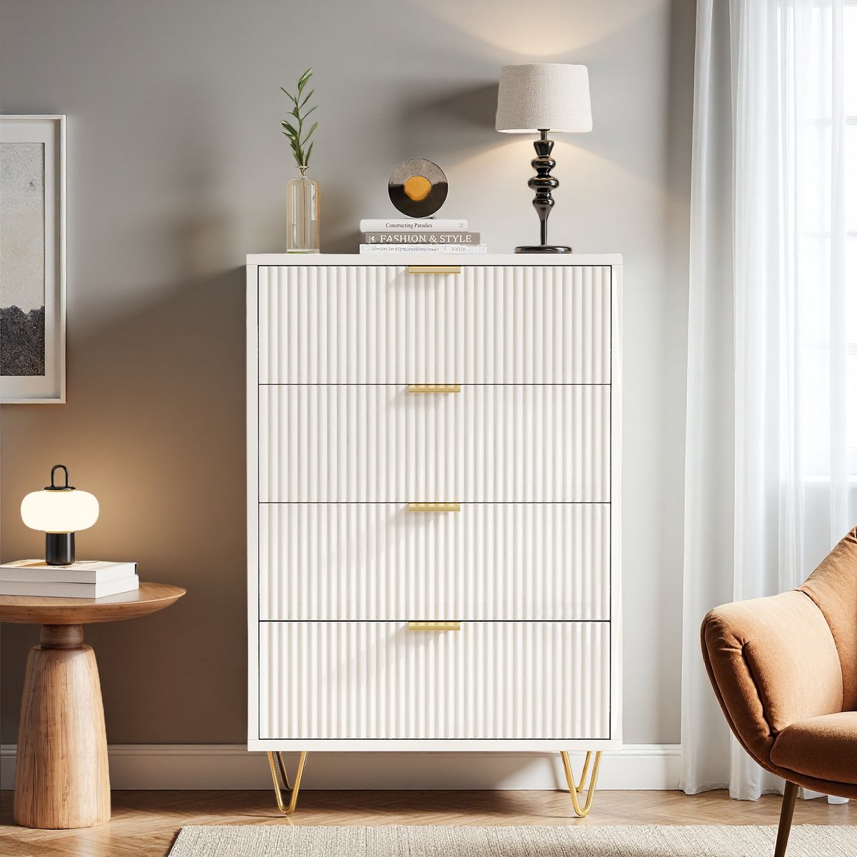 Opbergkast 4 Laden | Stoffen Lade Kast met Metaal Frame & Hout | Voor Slaapkamer, Woonkamer of Hal