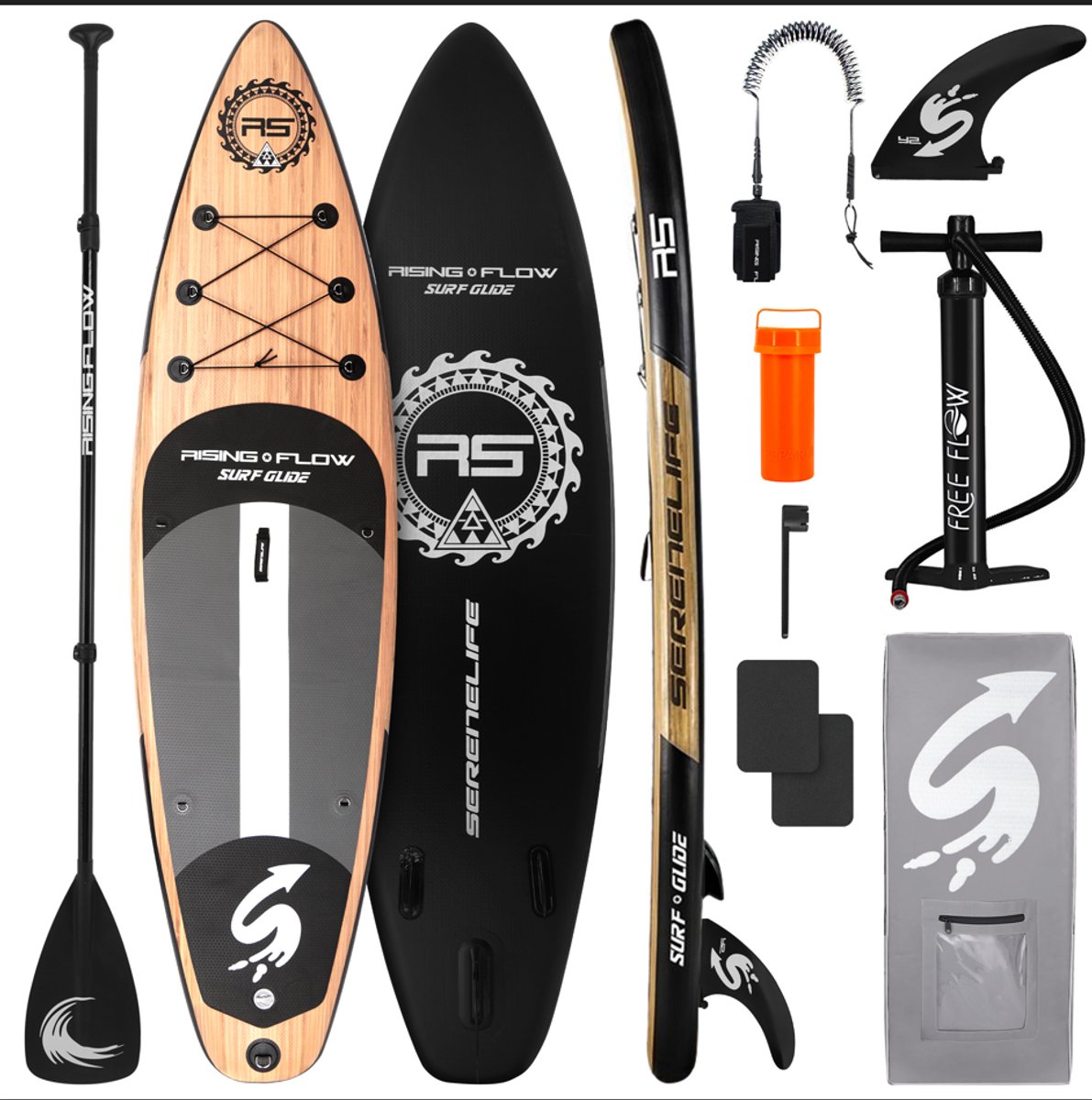 SereneLife SUP board - Antislip Opblaasbare Paddle Board met Peddel, Pomp, Leash en Complete Accessoires