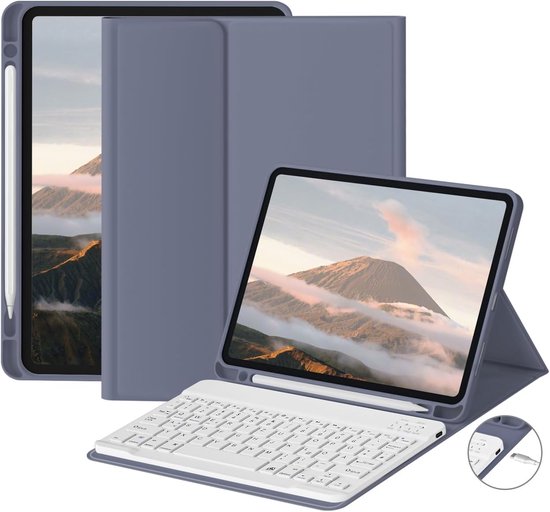 Foto: Toetsenbordhoes voor ipad pro 11 inch 4e 3e 2e generatie 2022 2021 2020 met penhouder ultradun verstelbare standaard verwijderbaar bluetooth toetsenbord voor ipad pro 11 paars