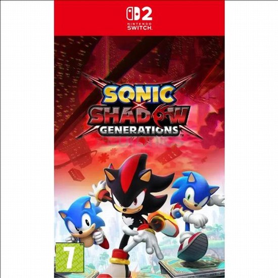De SEGA Sonic X Shadow Generations Nintendo Switch gamehoes met Shadow en twee Sonic's.