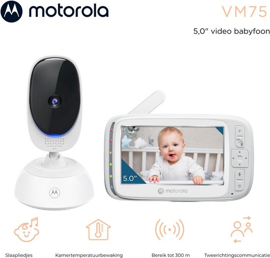 Motorola Nursery Babyfoon met Camera - Baby Monitor VM75 - Baby Camera met Kleuren Display, Tweeweg Communicatie, Slaapliedjes en Infrarood Nachtvisie - 300M Bereik