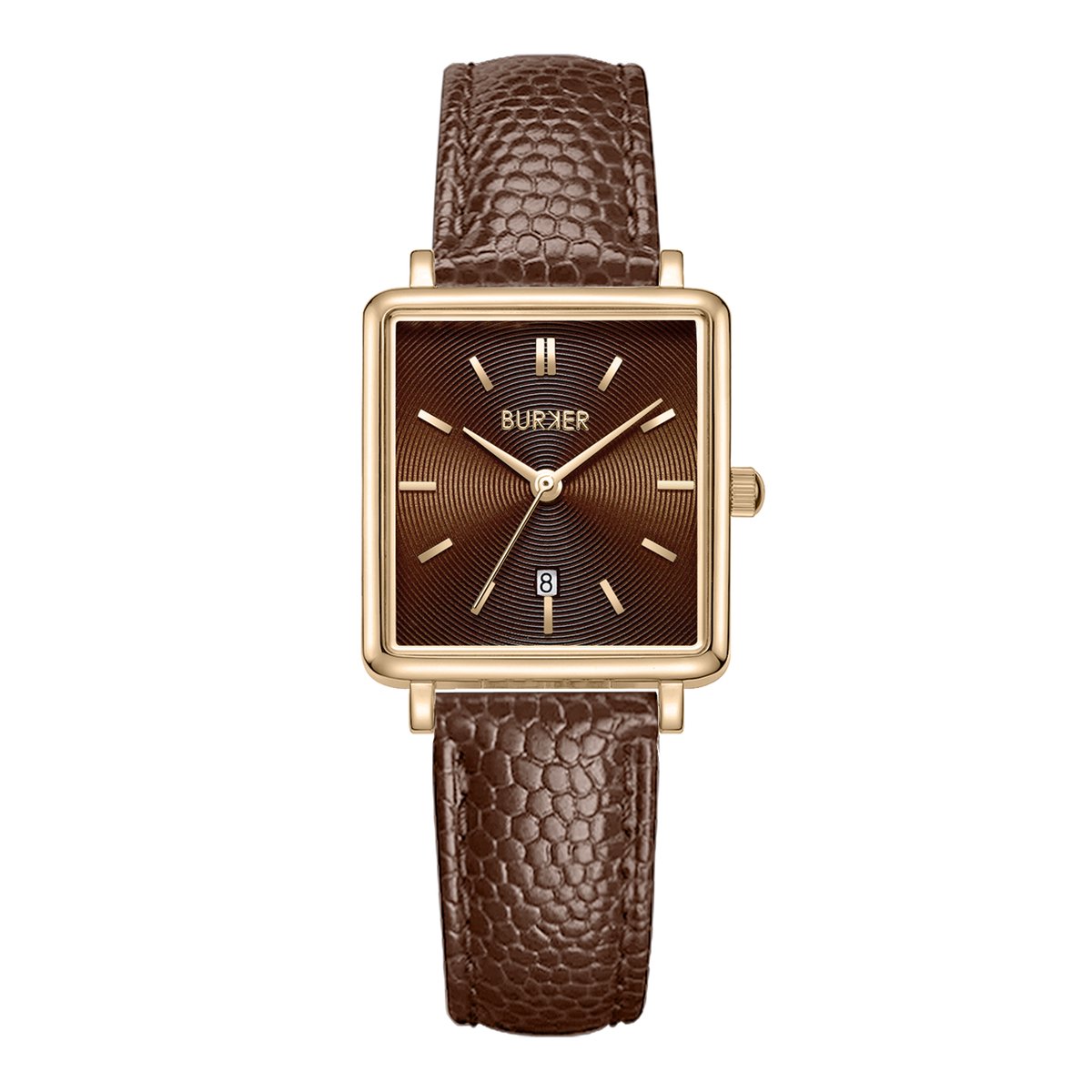 BURKER Daisy Horloge Dames - Vierkant - Goud Bruin - Bruin - Leren Band - 28mm