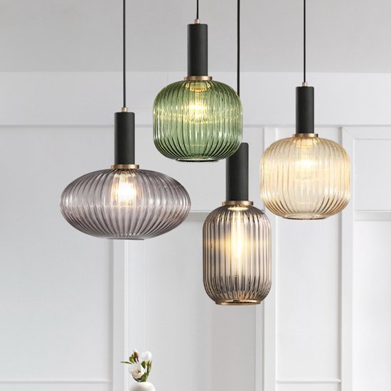 Suspension CHIWIN en Glas 4 lumières – Plafonnier industriel rétro – Suspension moderne à intensité variable E27 pour salon, salle à manger, café, bar, bureau