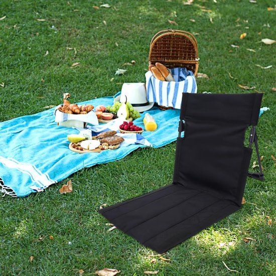Draagbare, ultralichte en opvouwbare ligstoel voor buiten, draagbare strandligstoel - Strandstoel Verstelbaar - Campingstoelen - Vloerstoel Inklapbaar met Rugleuning - Kampeermeubelen - Visstoel - Vouwstoel - Opvouwbaar - Lichtgewicht - Zwart — afbeelding 4