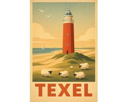 Texel Poster - Steden Posters - Nederland - Tekst - Vuurtoren Eierland - Wanddecoratie Woonkamer - 180 gram papier - S6678WV - Formaat 50 x 70cm