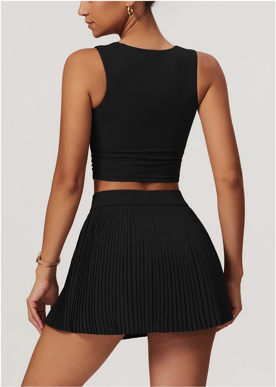 Vrouwen Sportbeha - Gewatteerde Draadloze Crop Top - Gym Workout Tops en Camisole - met Ingebouwde Beha - Vierkante Hals - L - Zwart — afbeelding 4