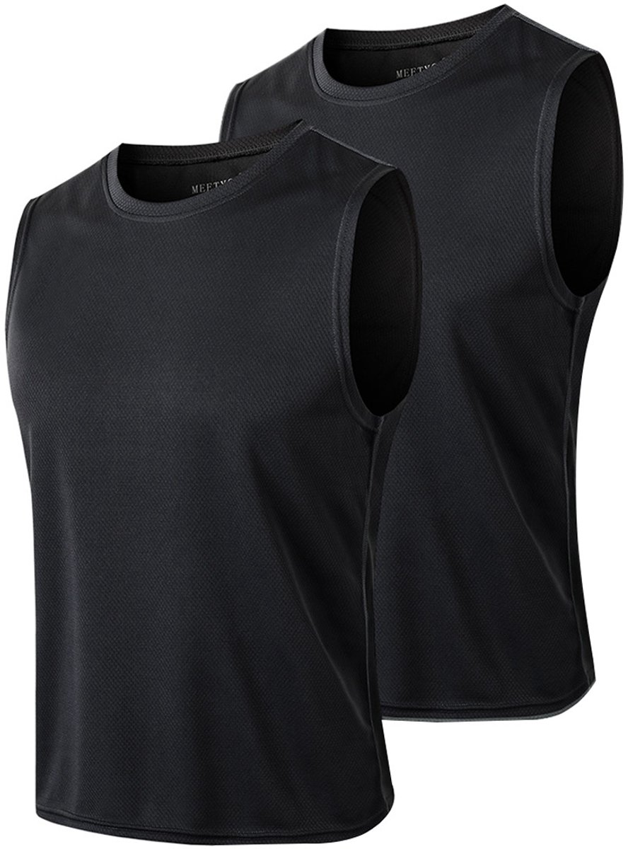 MEETEU 2 Pack Sport Tank Top voor Heren - Mouwloze t-shirts -sportkleding -Herenkleding-Zwart/Zwart-L