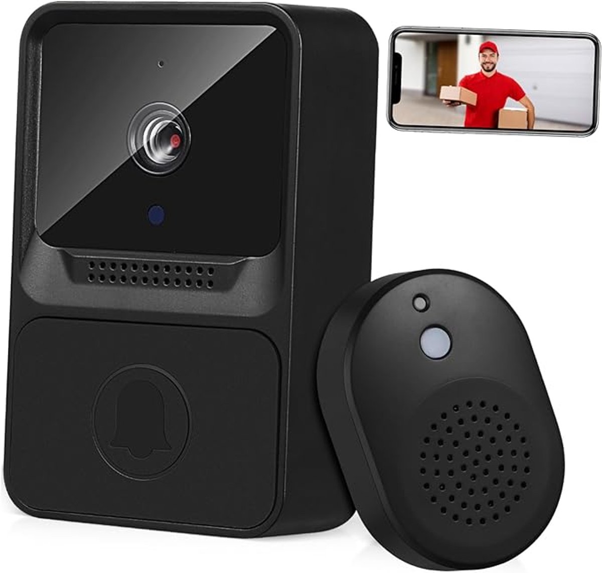 Draadloze deurbel met video en realtime communicatie voor meerdere leden, zwart