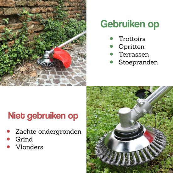 Bosmaaier met onkruidborstel bij een stenen muur, ook voor opritten en terrassen.
