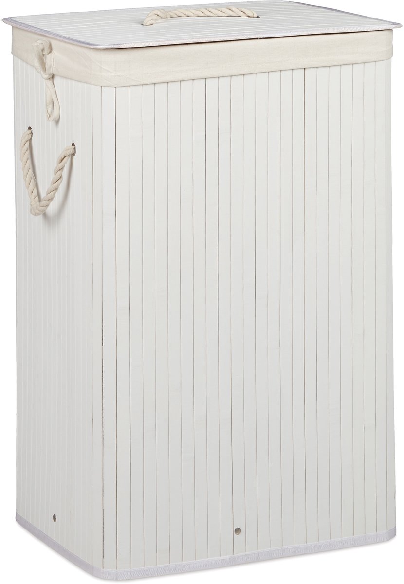 2x wasmand bamboe - wasbox opvouwbaar - 80 L - 65,5 x 43,5 x 33,5 cm - wit