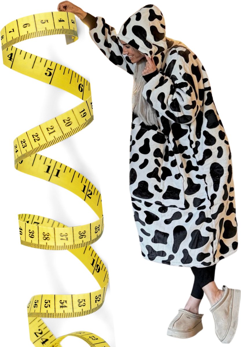 Badrock Hoodie deken - Koeien hoodie blanket - Extra Lang 120cm - fleece deken met mouwen en capuchon – Oversized hoodie deken met mouwen – Draagbare deken - Fleece deken – Fleece TV deken – Plaid met mouwen – Warm & zacht – Fleece poncho - koe