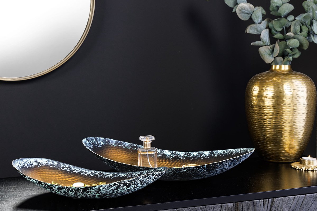 Set van 2 Decoratieve Schalen ORIENT 45cm goud Gehamerd Design met Patina - 44896