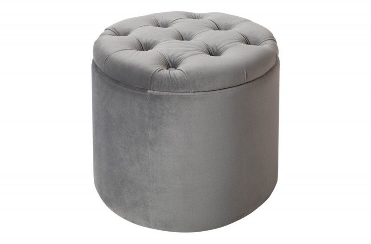 Elegante kruk MODERN BAROQUE 50cm zilvergrijze fluwelen opbergmand - 40735