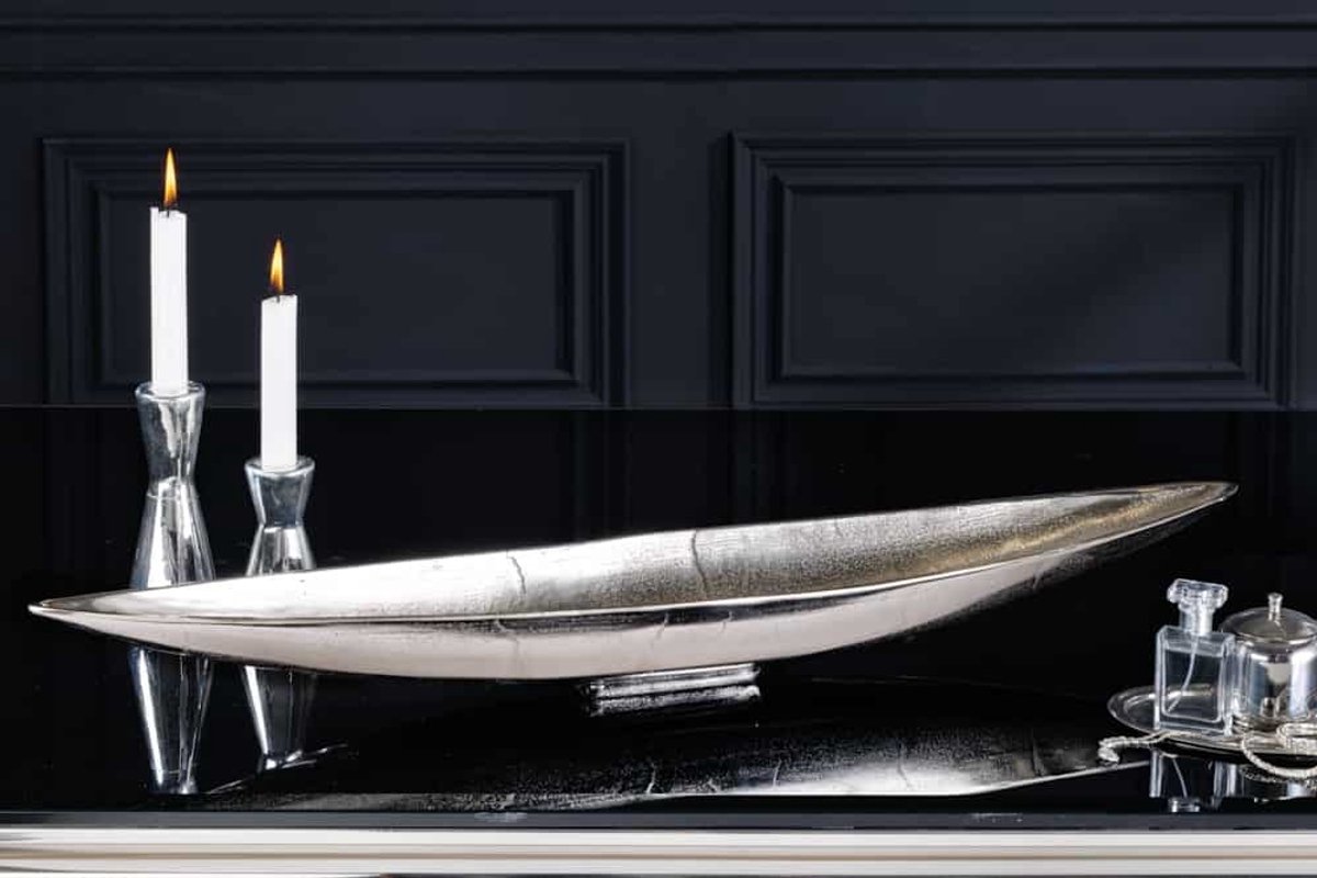 Handgemaakte decoratieve kom SILVER LEAF 80cm zilver aluminium - 42723
