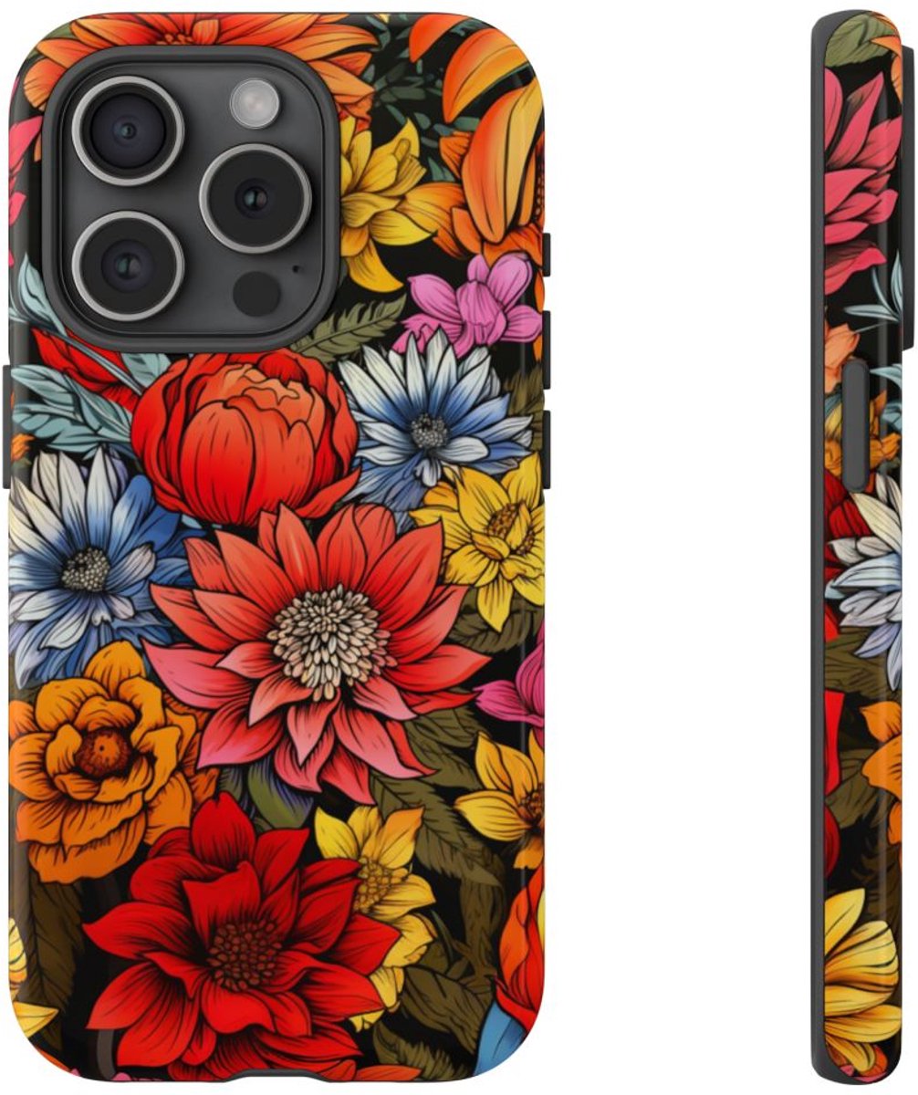 Levendig Bloemenpatroon – Telefoonhoesje Geschikt voor iPhone 15 Pro