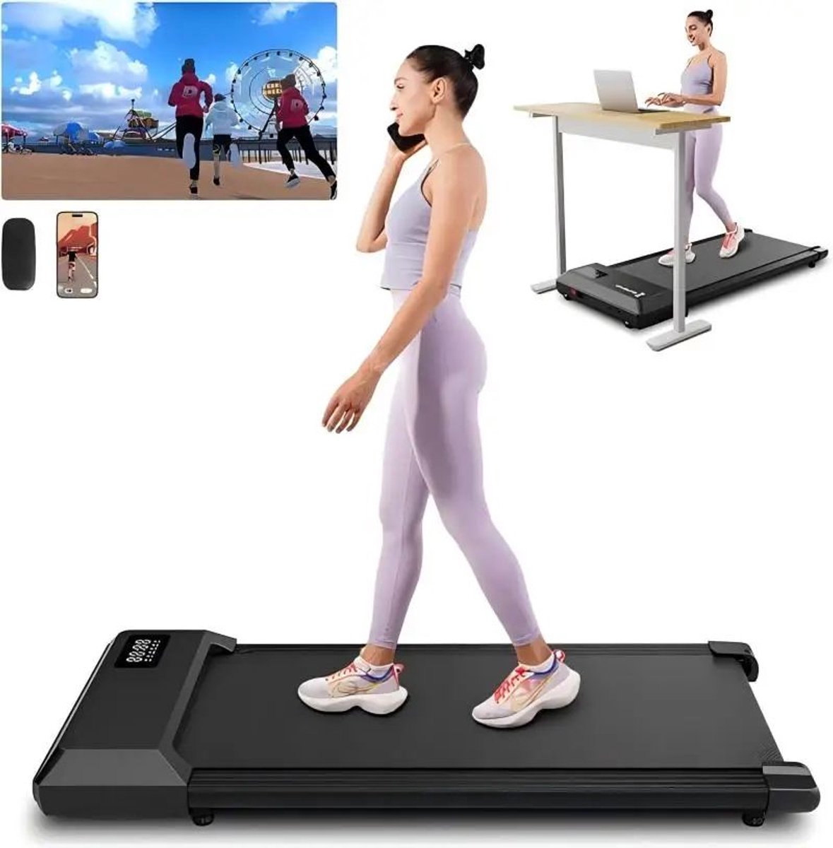 Afbeelding 2 van Sattire Compacte Walking Pad in Grijs – Opvouwbare Loopband voor Onder Bureau – Ideaal voor Thuis Lopen & Trainen