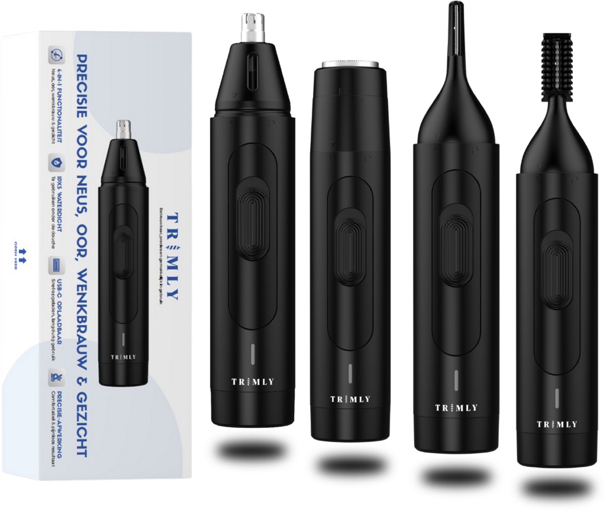 Bol.com Trimly 4-in-1 Neustrimmer Mannen – Oplaadbaar – Wenkbrauwtrimmer – Baardtrimmer aanbieding
