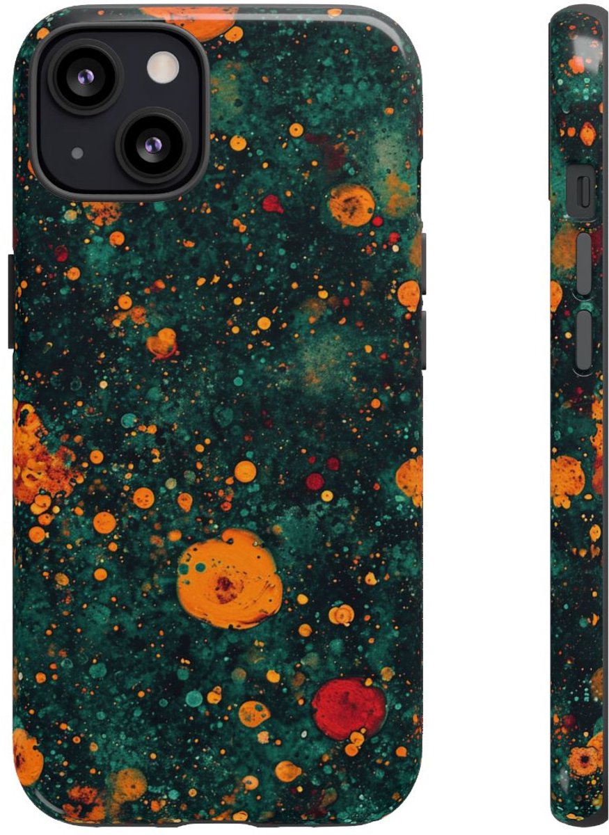 Abstracte Oranje en Teal Bellenpatroon – Telefoonhoesje Geschikt voor iPhone 13
