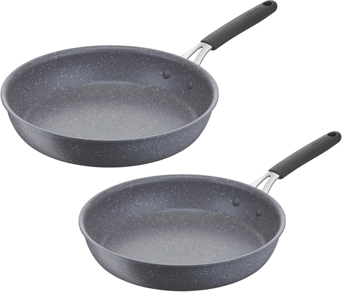 Lagostina Tempra Mineral - koekenpannenset - Ø 24/28 cm - siliconen, steenlook greep - alle warmtebronnen