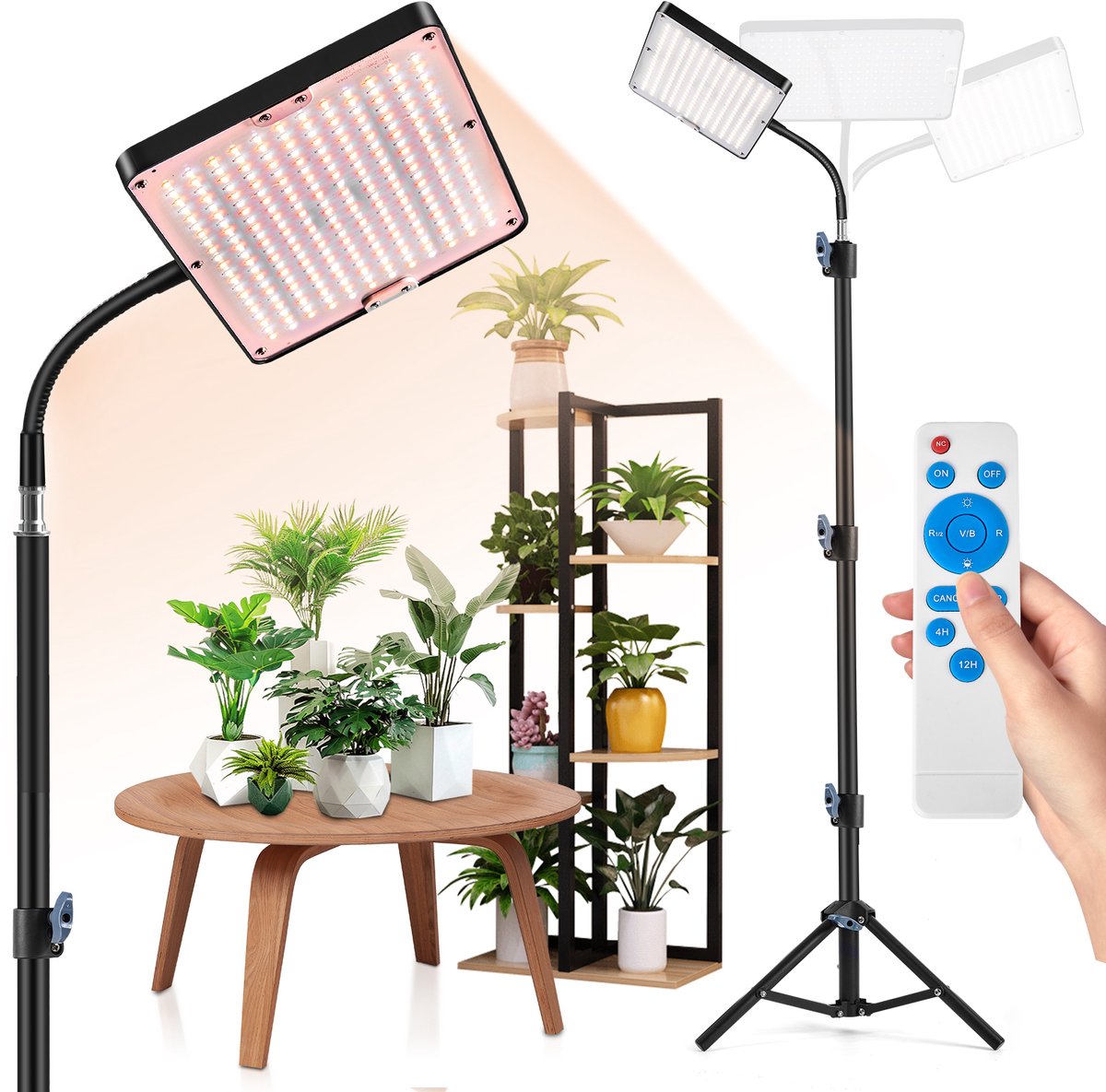 Epochglo LED Kweeklamp op Standaard - 26W Groeilamp met Statief - Volledig Spectrum (246 LEDs) - Dimbaar met 10 Niveaus & Timer - Verstelbare Hoogte - Plantenlamp voor Kamerplanten, Zaailingen & Kruiden