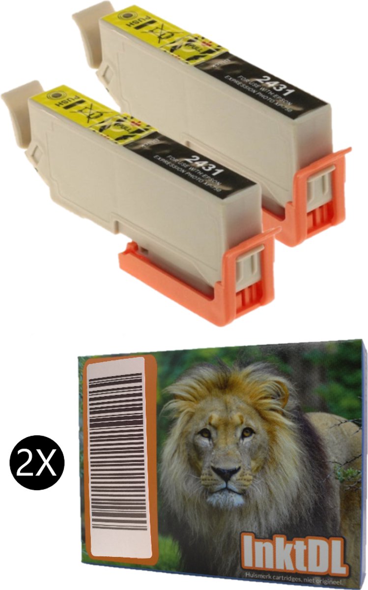 Geschikt voor Epson 24XL inktcartridges - 2X Zwarte Inkt - Geschikt voor Epson Expression Photo XP-750 - XP-760 - XP-850 - XP-860 - XP-950 - XP-960 - XP-970