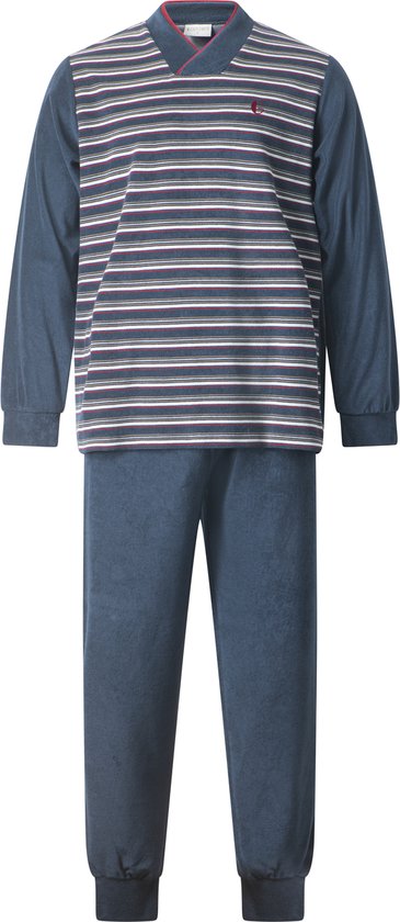 Gentlemen - warme heren pyjama badstof 114288 - sjaalkraag - donkerblauw met rood - maat M