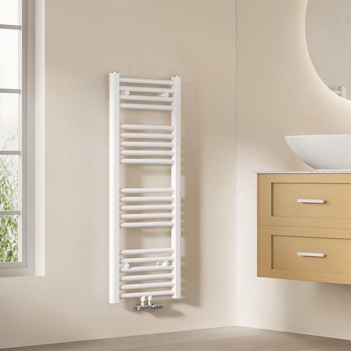EMKE Handdoekradiator - 100x40 cm - 356 W - Glans Wit - CV Badkamer Radiator - Midden/ Zij- Aansluiting