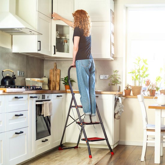 Trapleuning Inklapbare KADAX Inklapbare stalen ladder, zwart-rode trapladder met draagvermogen ...