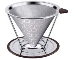 Filtre - Acier inoxydable - Réutilisable - Avec support - Convient à un usage domestique (prépare 1 à 6 tasses à la fois) avec support antidérapant et amovible