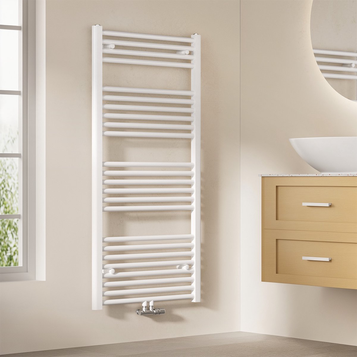 EMKE Handdoekradiator - 120x60 cm - 598 W - Glans Wit - CV Badkamer Radiator - Midden/ Zij- Aansluiting