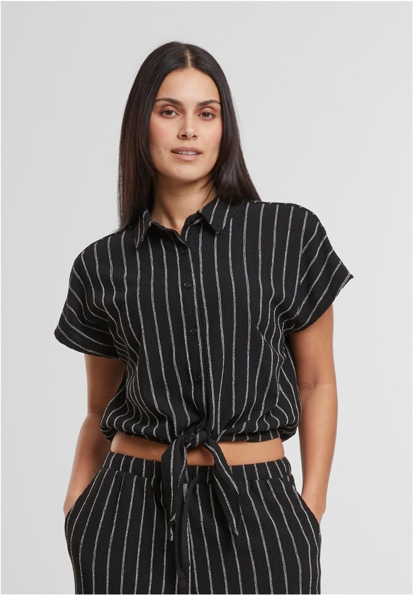 Urban Classics Structured Striped Tied Blouse M /Gebroken Zwart