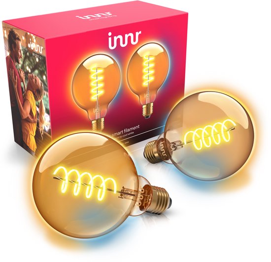 Innr E27 filament lamp – geschikt voor Philips Hue – Zigbee – LED smart bulb – warmwit tot koelwit licht – Globe – slimme verlichting – dimbaar – 640 lumen – 2 pack