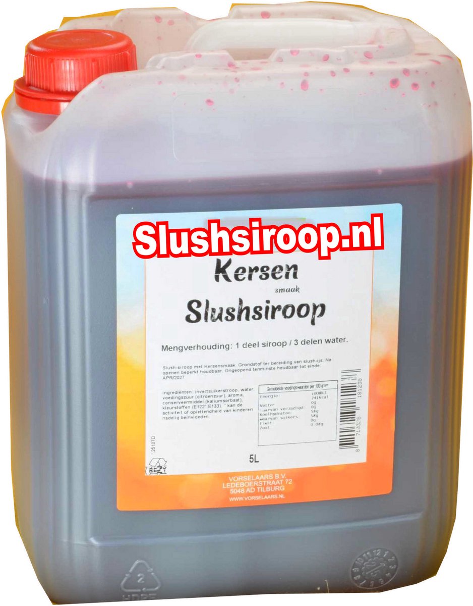 Slushsiroop KERSEN - tank met 5 liter - Vorselaars - MilaNNE