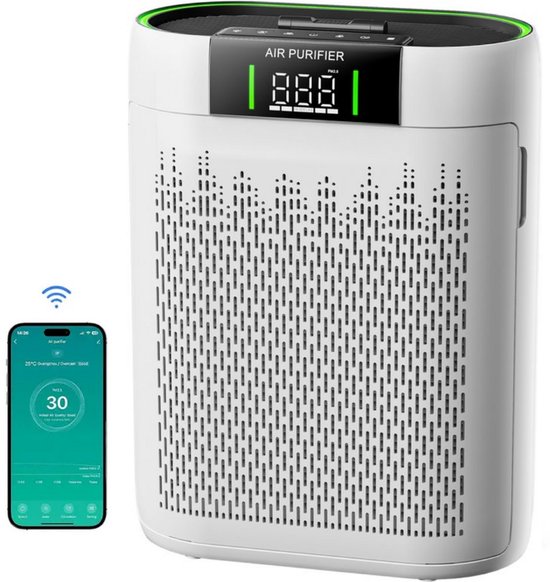 PolkaHome® Luchtreiniger, Luchtfilter – Air Purifier – HEPA Luchtreiniger met WiFi, Luchtkwaliteitsmonitor & Slaapmodus – Luchtreinigers voor Grote Ruimtes, Huisdieren, Rook, Stof & Pollen