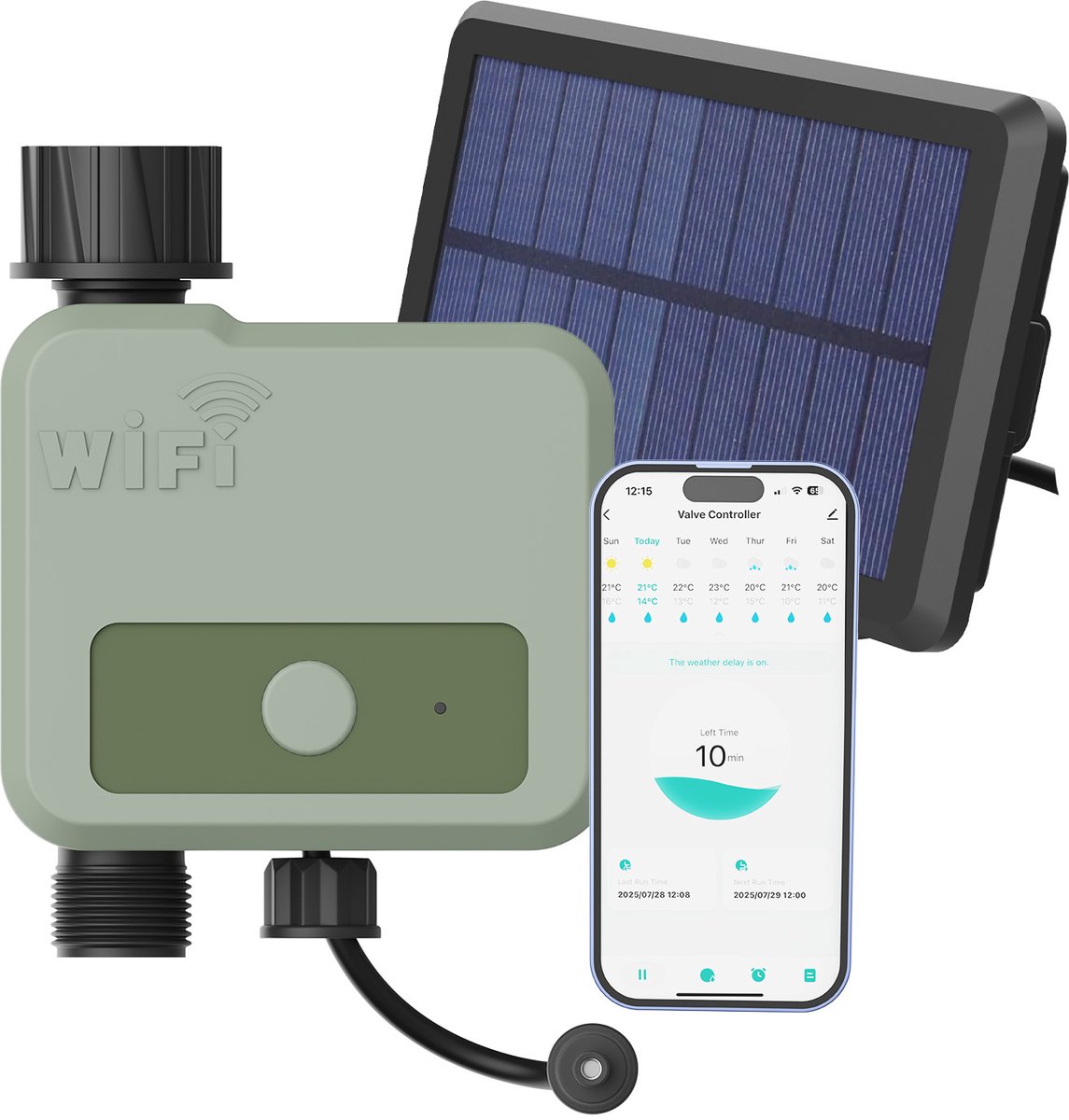 MMOBIEL Smart WiFi Irrigatietimer – Automatische Bewateringscomputer op Zonne-energie & USB – 30m Draadloos Bereik, Weerbestendig, Eenvoudige Installatie – Tuinsproeier voor Tuin & Gazon