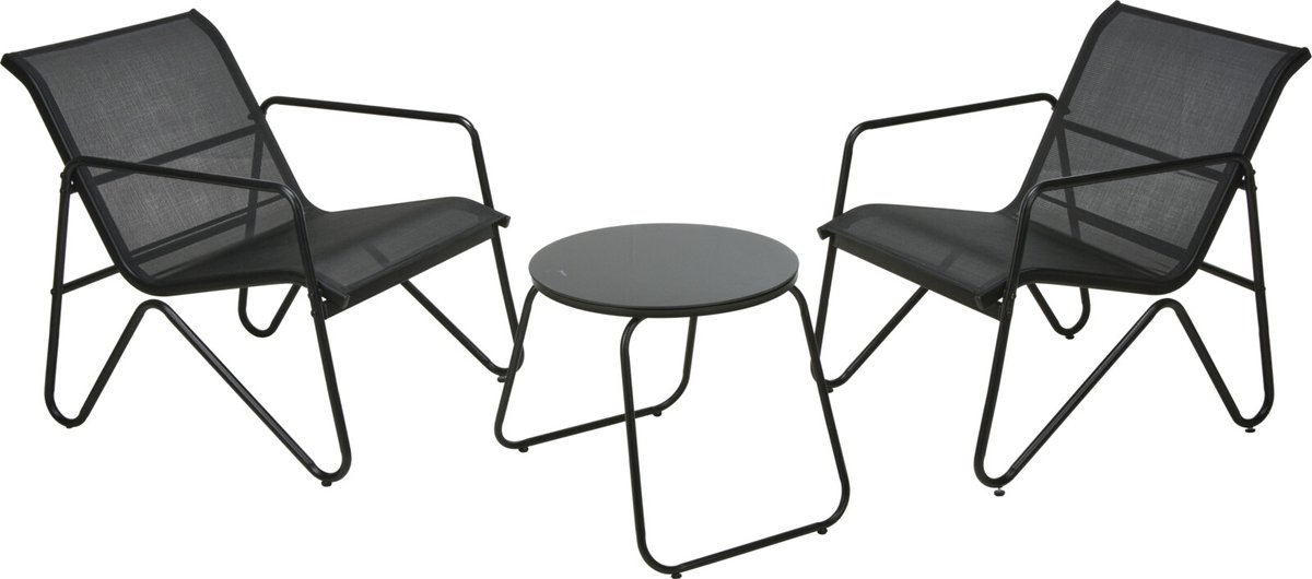 In & Out Deco Tuin set - Lounge set - 2 Stoelen en Tuintafel - Zwart- Metaal - Zitting Textileen