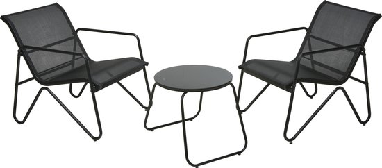 Ensemble de Jardin Deco In & Out - Ensemble lounge - 2 Chaises et table de jardin - Zwart- Métal - Assise textile