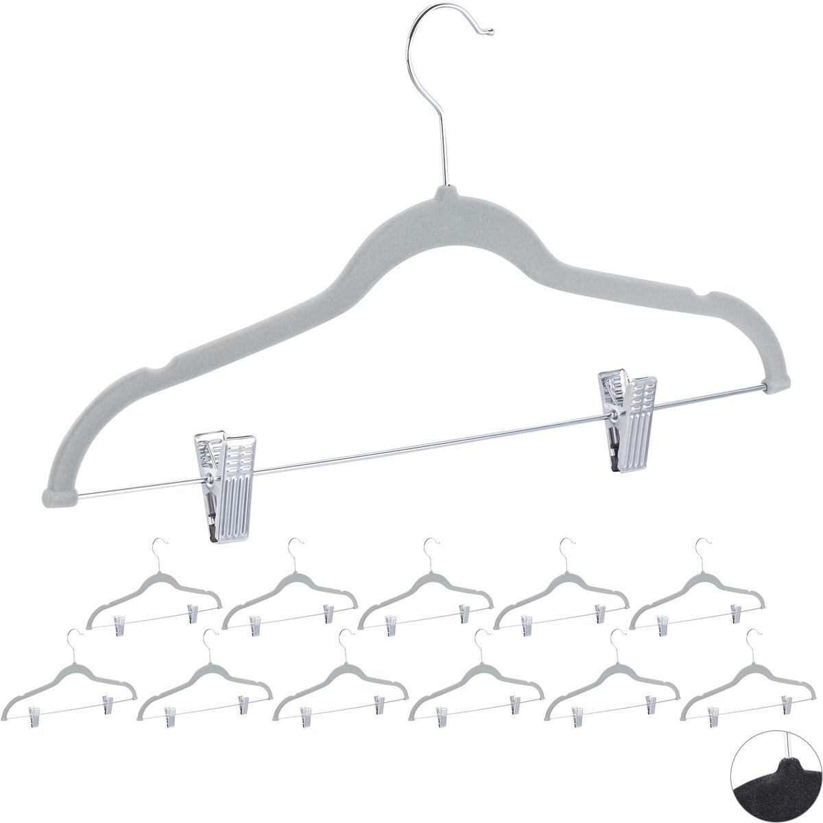 84x kledinghanger met clips - fluweel - kleerhanger - broekhangers - grijs - set