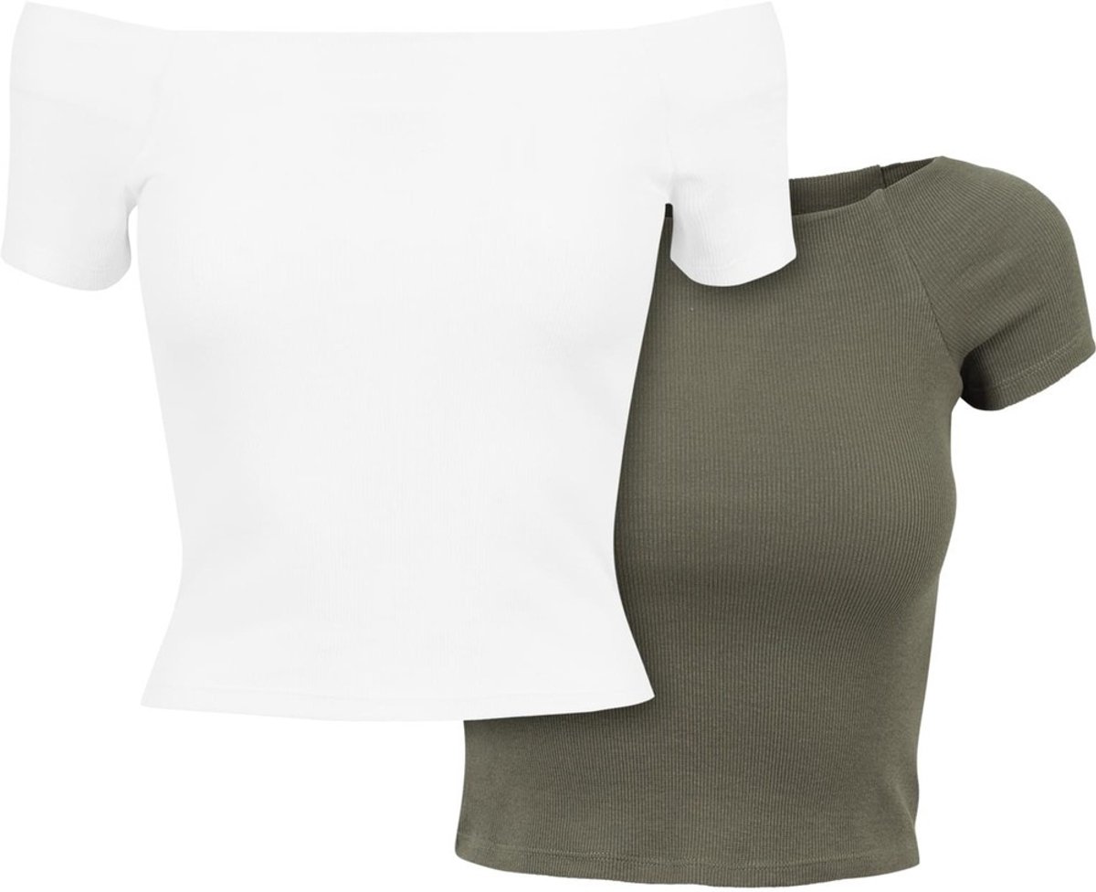 Urban Classics Rib Tee 2-Pack Off shoulder top XL Olijfgroen