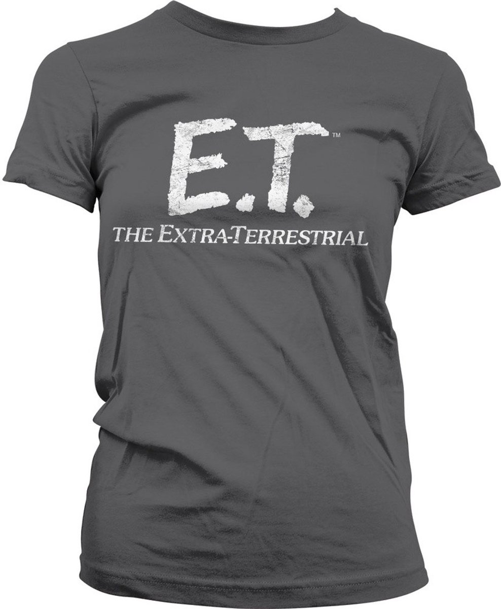 E.T. Extra-Terrestrial Distressed Logo Girly Tee Damen T-Shirt Dark-Grey-M