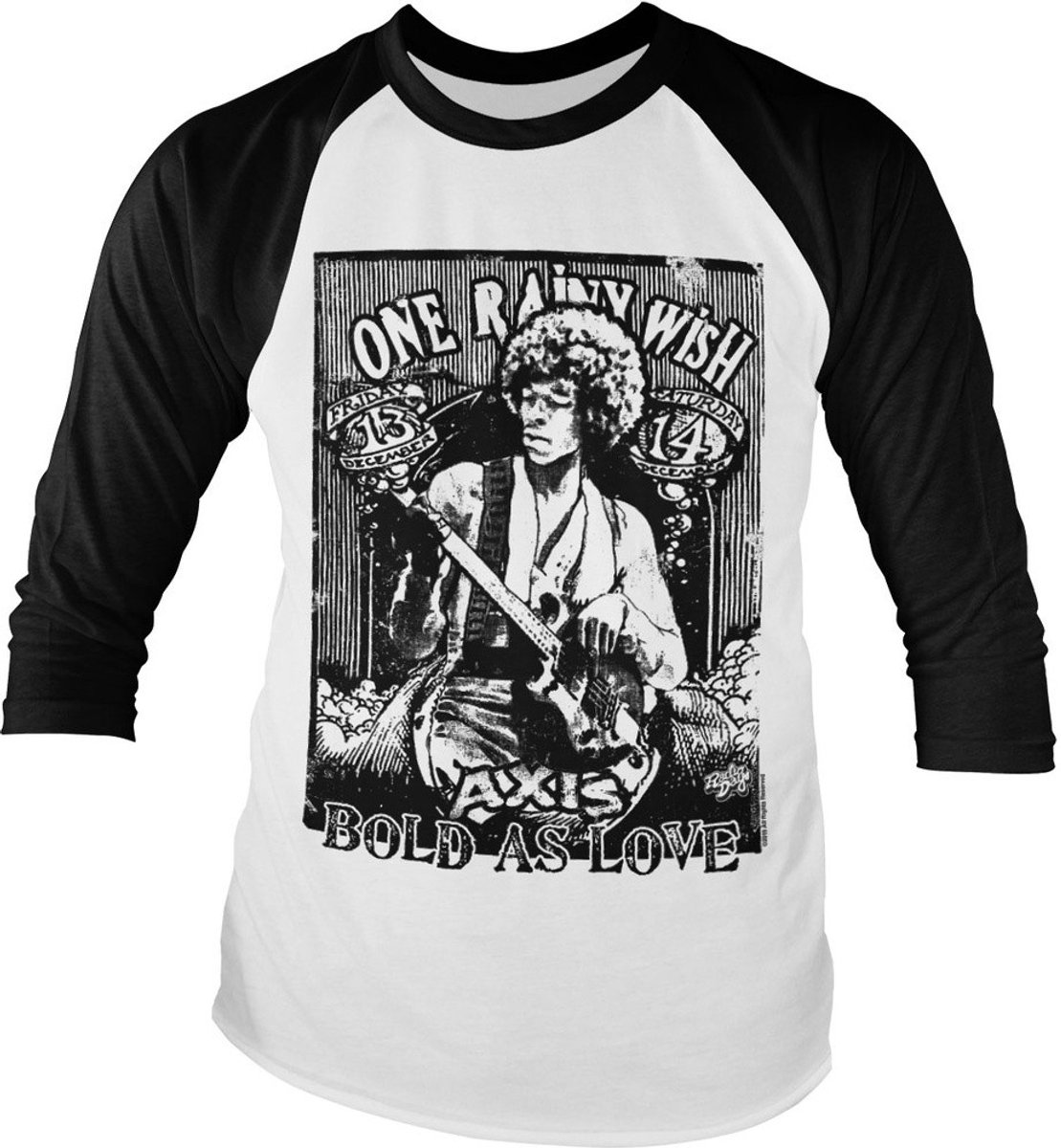 Jimi Hendrix Bold As Love Baseball Longsleeve Tee White-Black