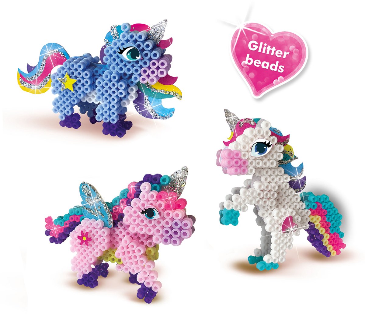 SES Creative - Beedz - Unicorn - 1800 Strijkkralen met Grondplaten, Glitters en Strijkvellen - Vanaf 5 Jaar — afbeelding 2