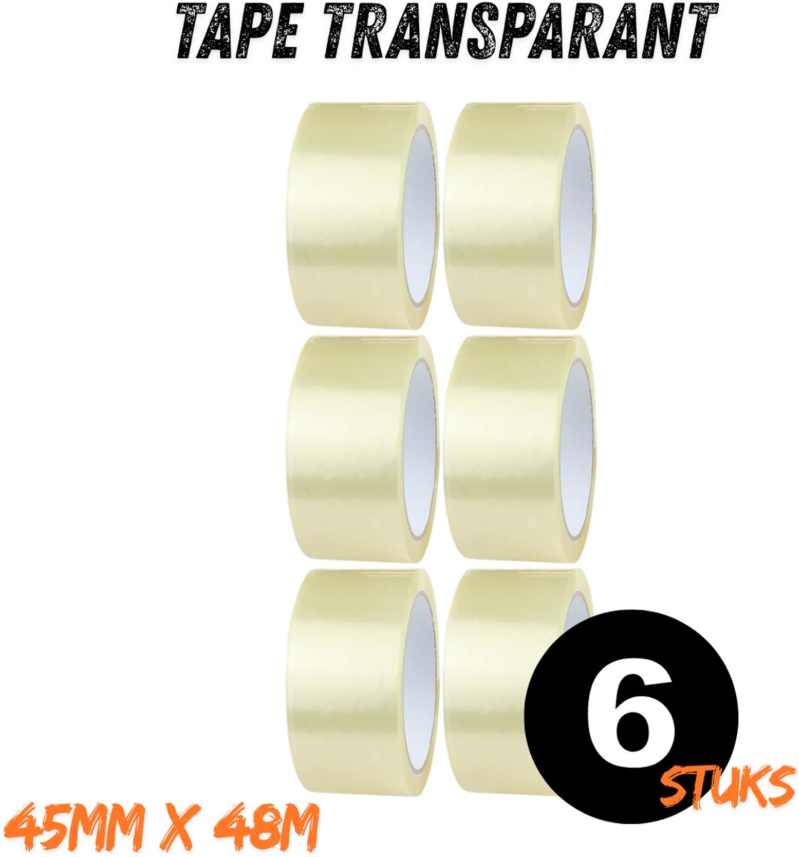 Transparante Tape 45mm x 48m – Verpakkingstape – 6 Rollen – Sterke Plakband voor Verpakken & Verzenden - Dozentape