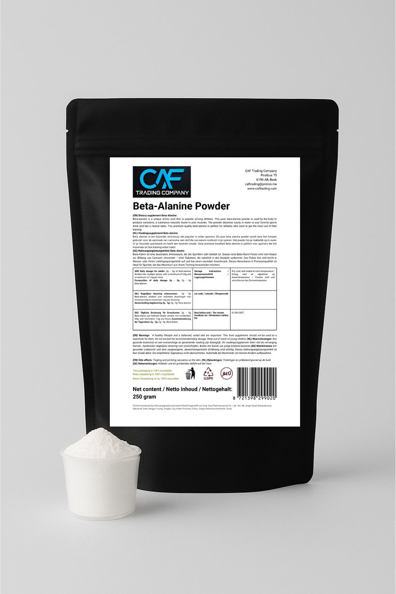 Beta Alanine Poeder - Aminozuren - 250 gram (62 doseringen)