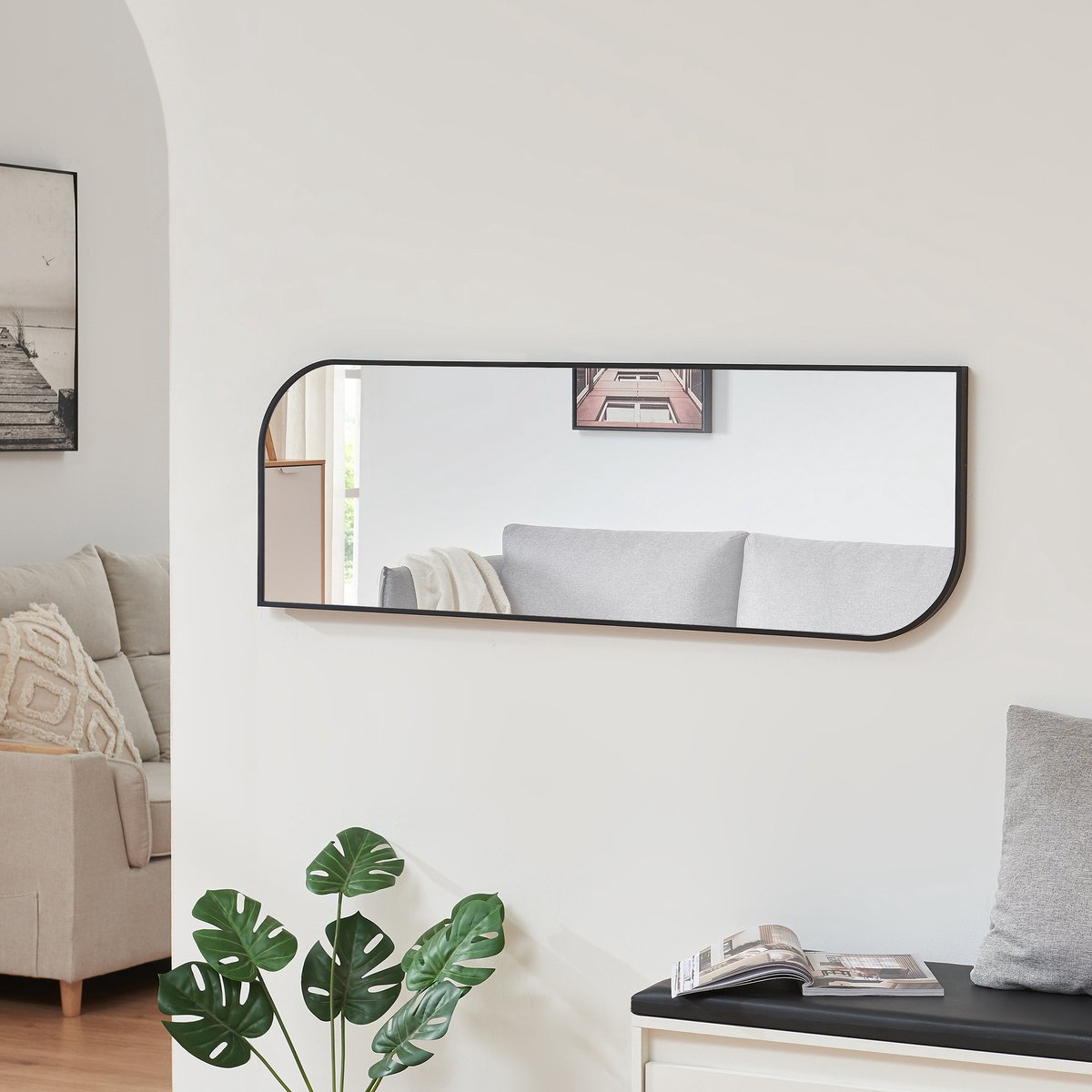 en.casa Wandspiegel Tarvindak 120x40 cm zwart [en.casa]