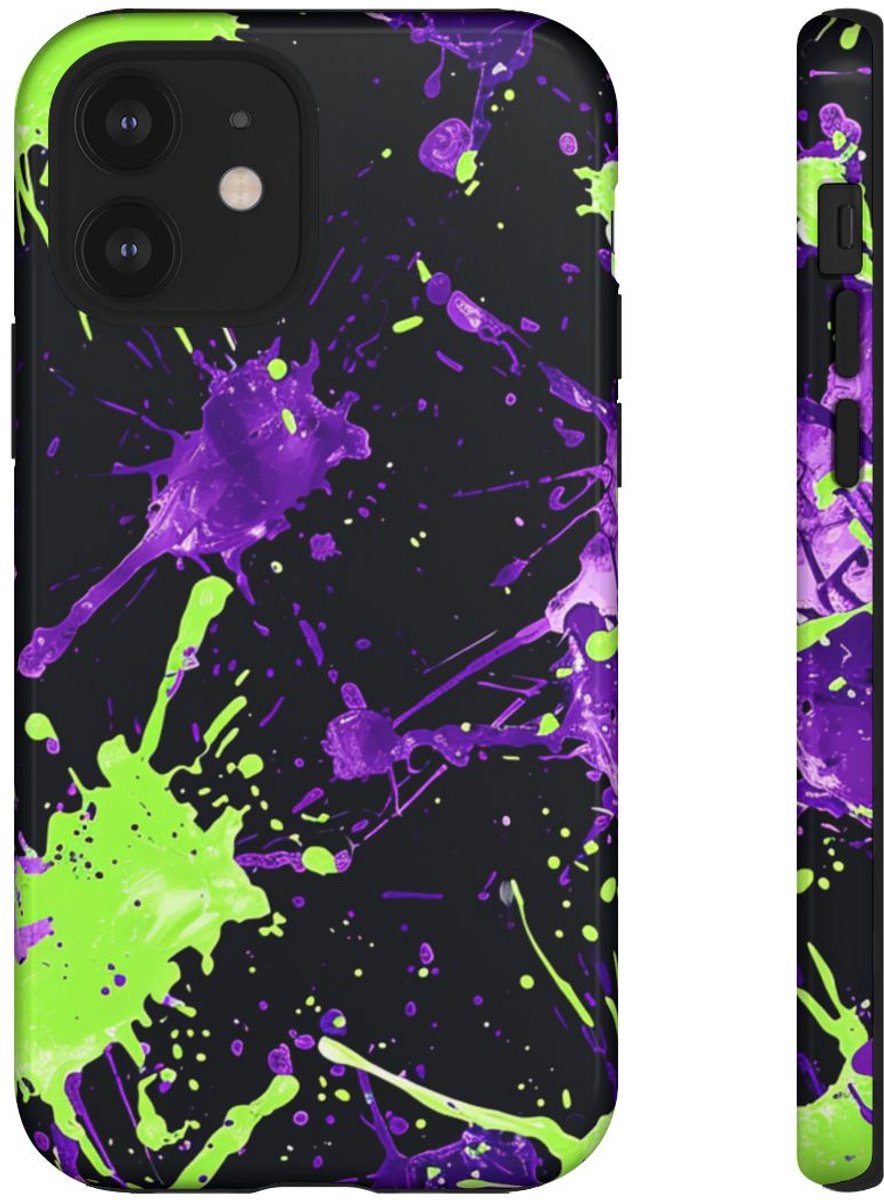 Groene en Paarse Verfspatten Patroon – Telefoonhoesje Geschikt voor iPhone 12