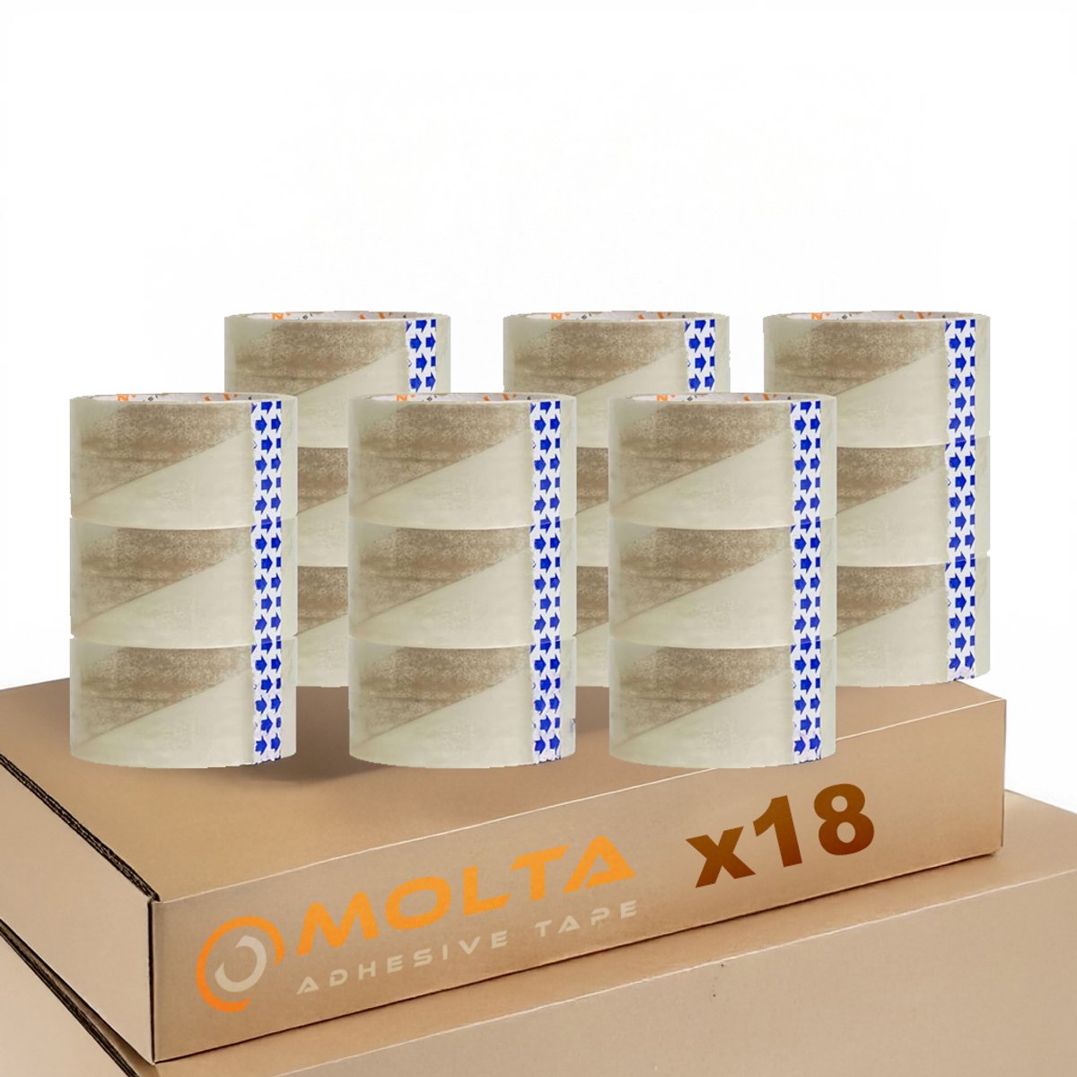 MOLTA | STANDAARD TRANSPARANT Verpakkingstape 48 mm x 55 m | Kartonnen tape | Verpakkingstape voor pakketten en dozen - 18 Rollen | ACRYLIC