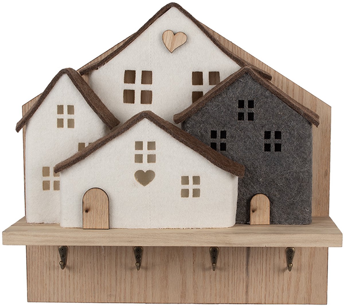 Wandkapstok 4 Haken Huis 40x13x40 cm Bruin Wit Hout